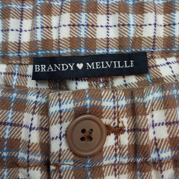 3/$20 Brandy Melville High Rise Brown Cream Blue Plaid Straight Leg Pants - Picture 9 of 11